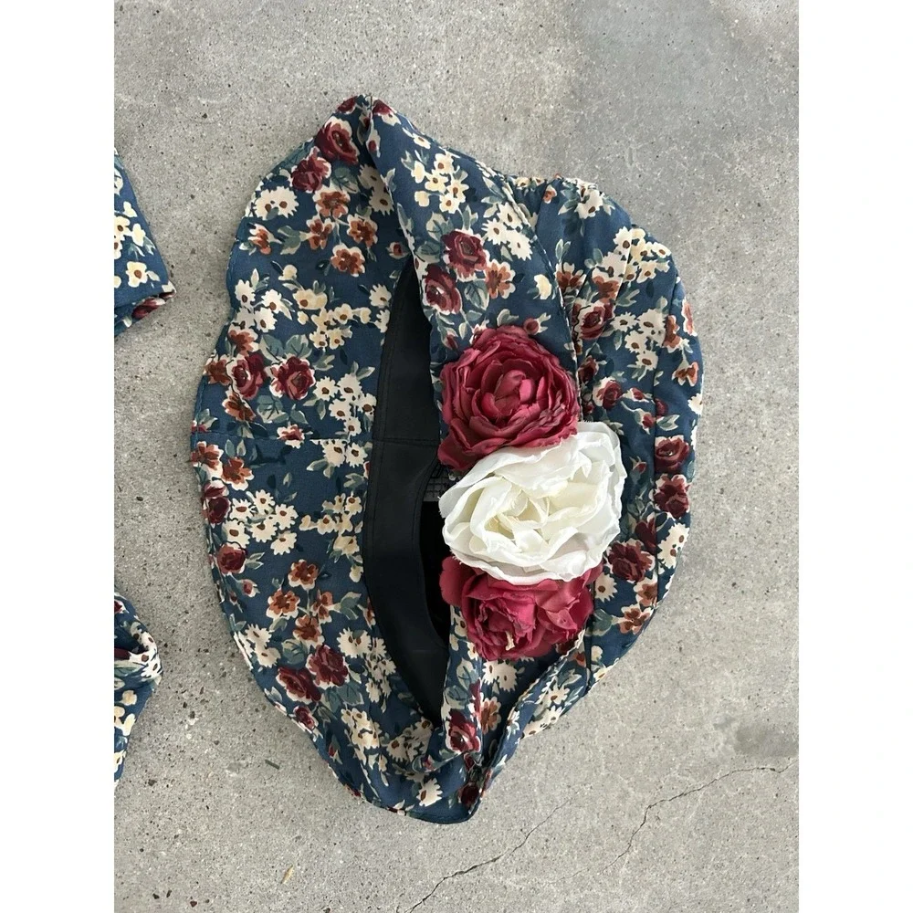 VINTAGE COTTAGECORE FLORAL BIB COLLAR DRESS & HAT SZ L Kids By La Belle‎